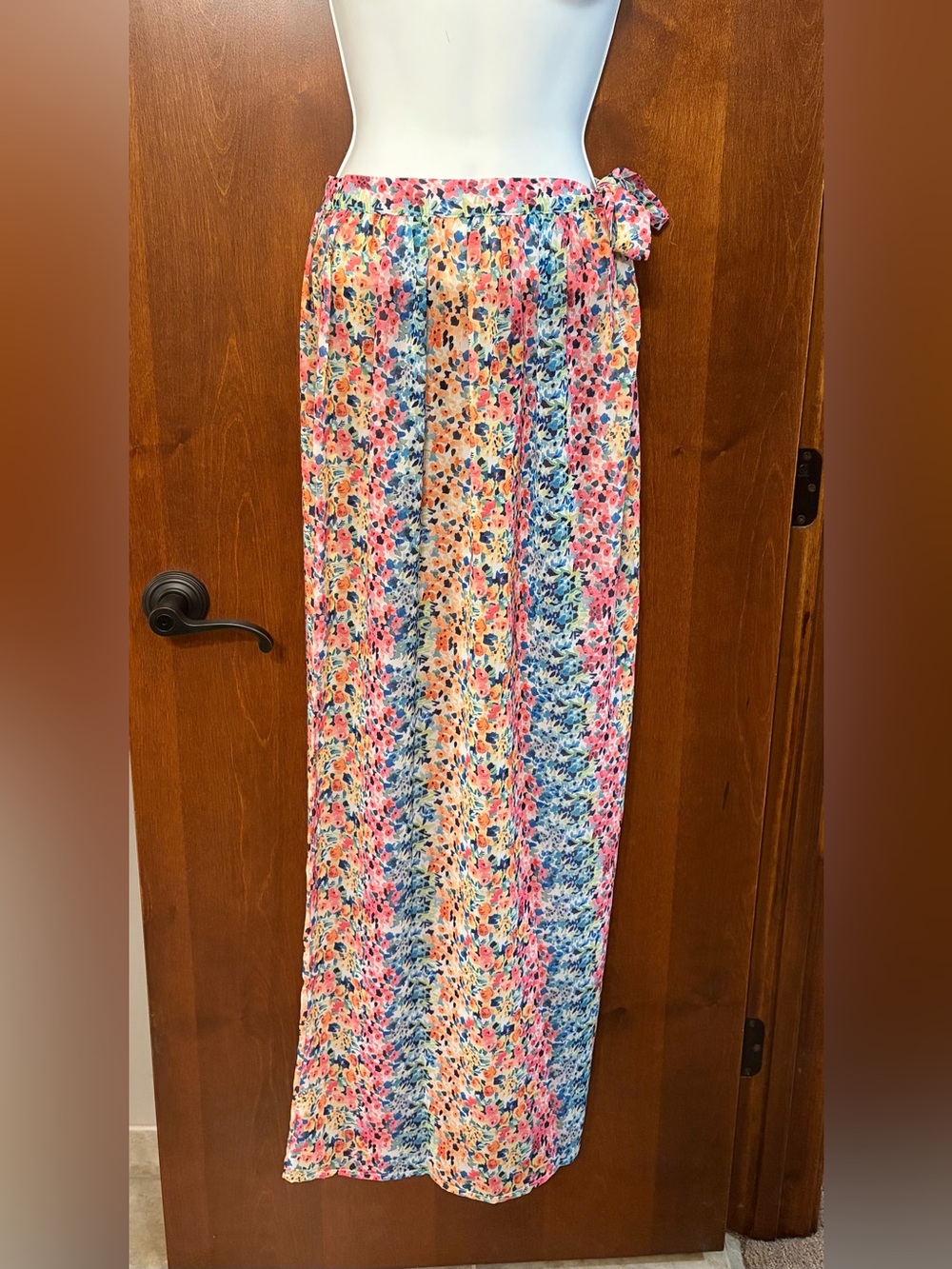 Kulani Kinis Pink, Blue & Coral Floral Maxi Skirt Swim Coverup - Small/Medium